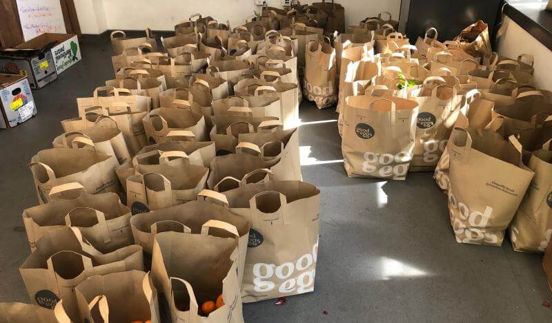 A room full of grocery bags 