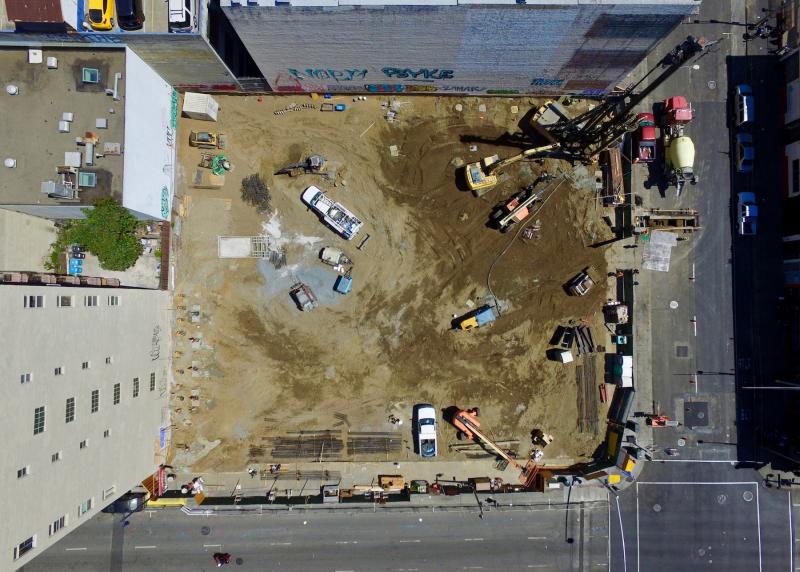 Bird's eye view of the 222 Taylor construction site