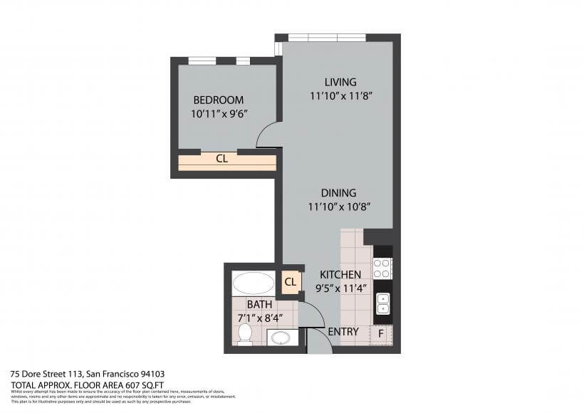 Floorplan for unit 113 at Folsom and Door 