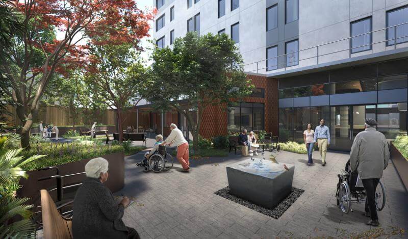 Rendering of a courtyard space at 4200 Geary