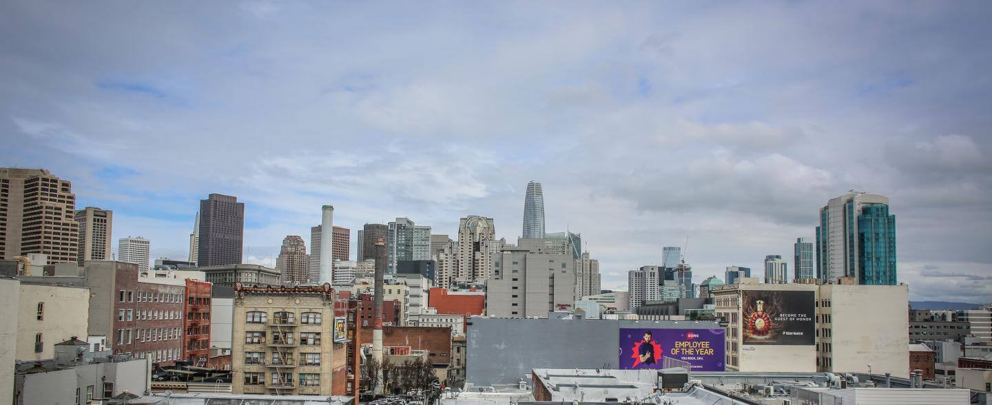 View of downtown San Francisco from the rooftop of a building