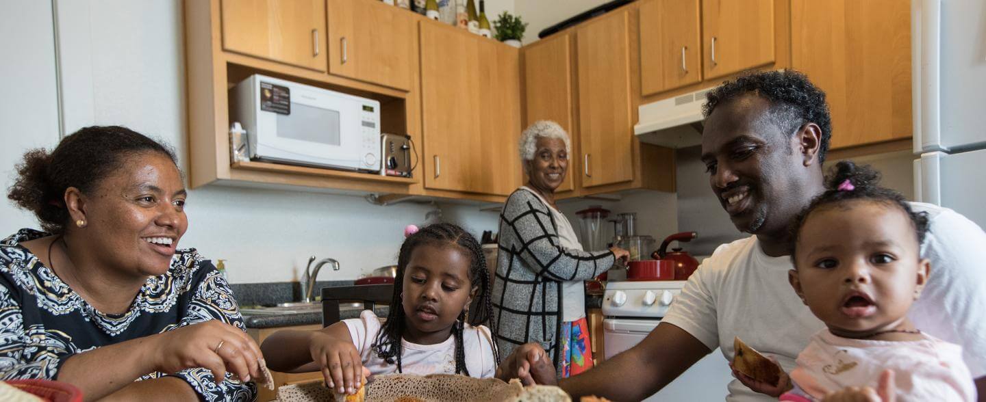 Ethiopian family shares a meal together at home 