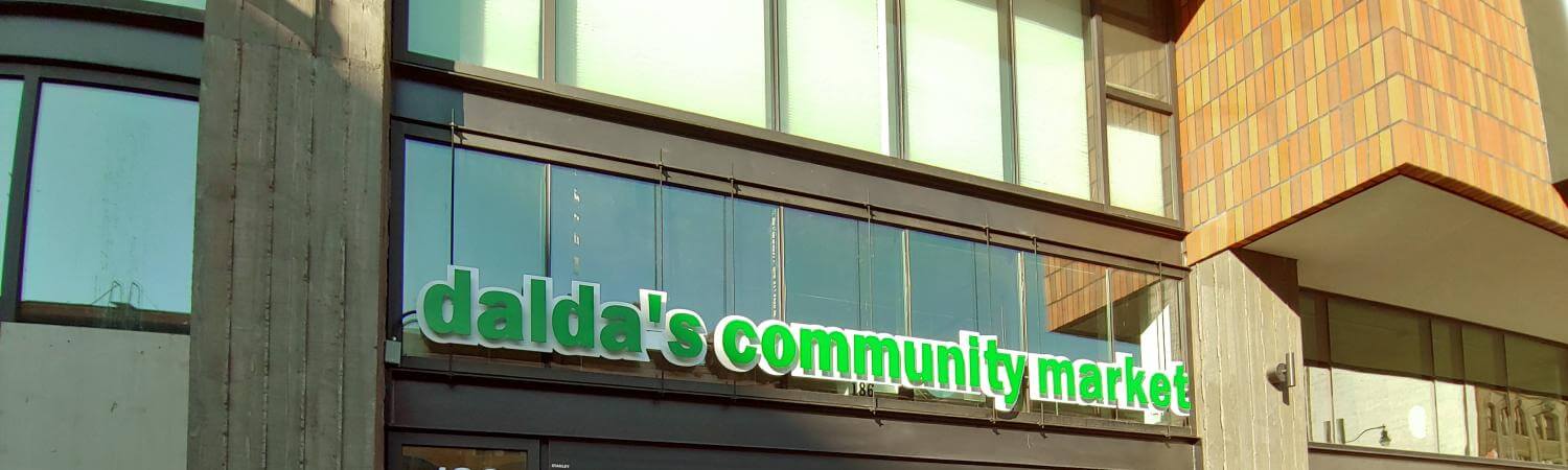 The entrance of Dalda's Community Market at its new location 