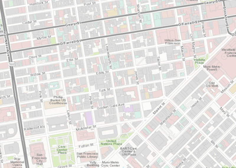 Map shot of the Tenderloin and Soma area