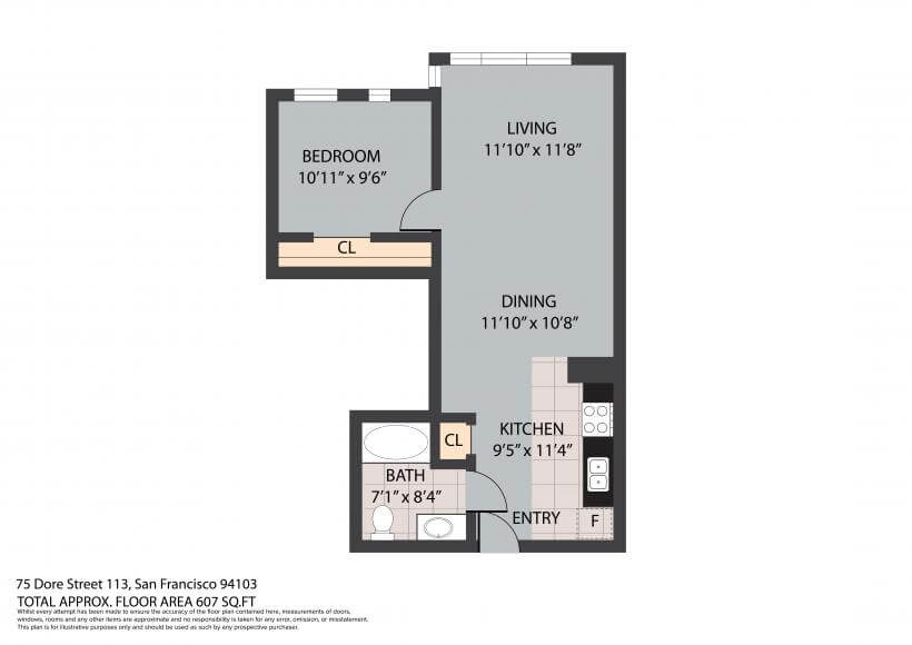 Floorplan for unit 113 at Folsom and Door
