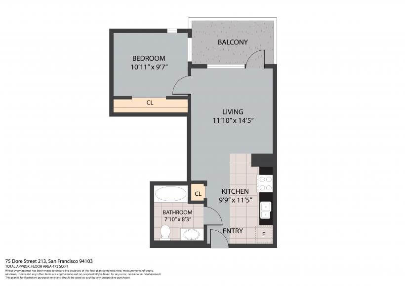 Floorplan for Unit 213 at Folsom and Dore 