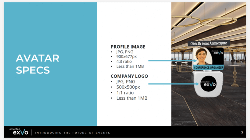 Avatar Specs with details about file types for a profile image and company logo
